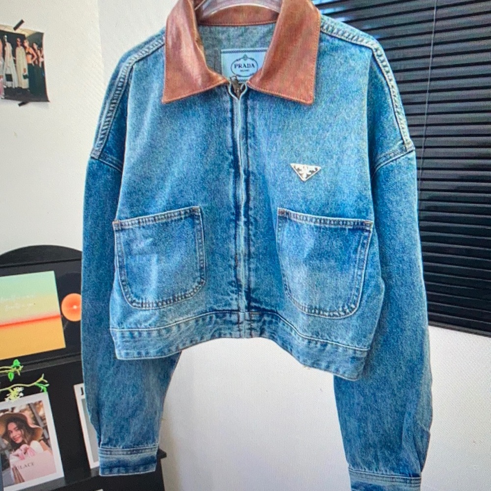 Prada Shorts denim jacket with patchwork leather size Large